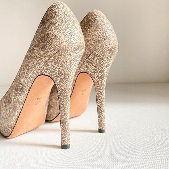 Jean-Michel Cazabat Light Beige Stingray Skin Classic Round Toe Heels 39.5 - Picture 9 of 14